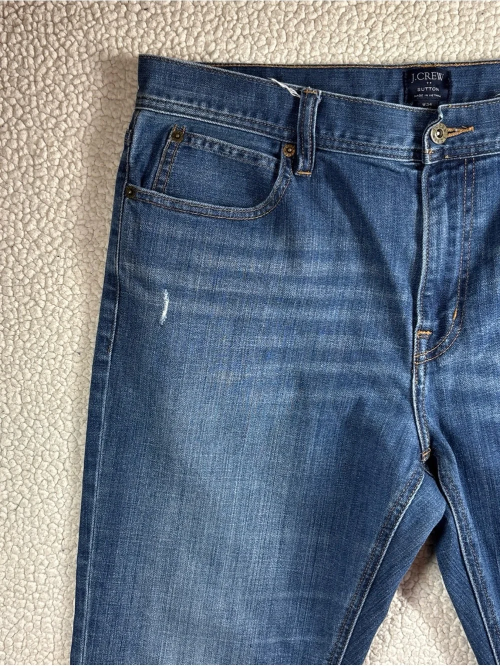 J Crew Sutton Men Straight Leg Distressed Stretch W 34 L 32 Dark Wash Blue Jeans